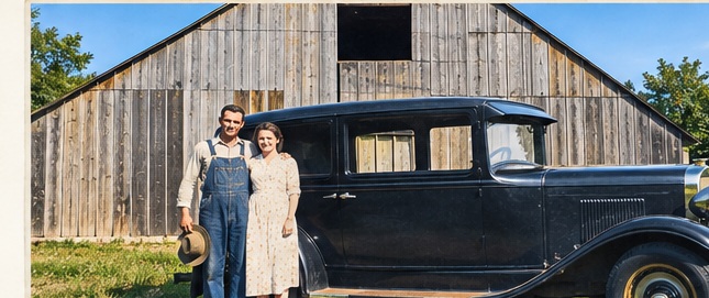 John C. and Margaret M. Smith — Mom and Dad in front of their car