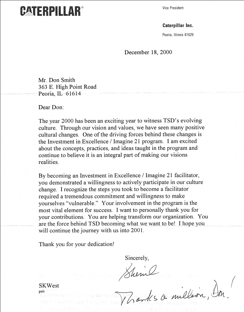 Letter from a Caterpillar vice president