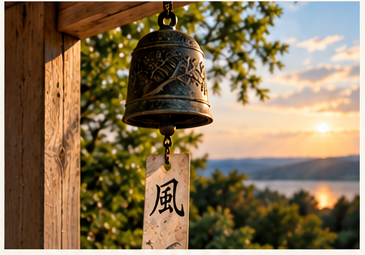 Illustration of a Japanese wind bell at sunset