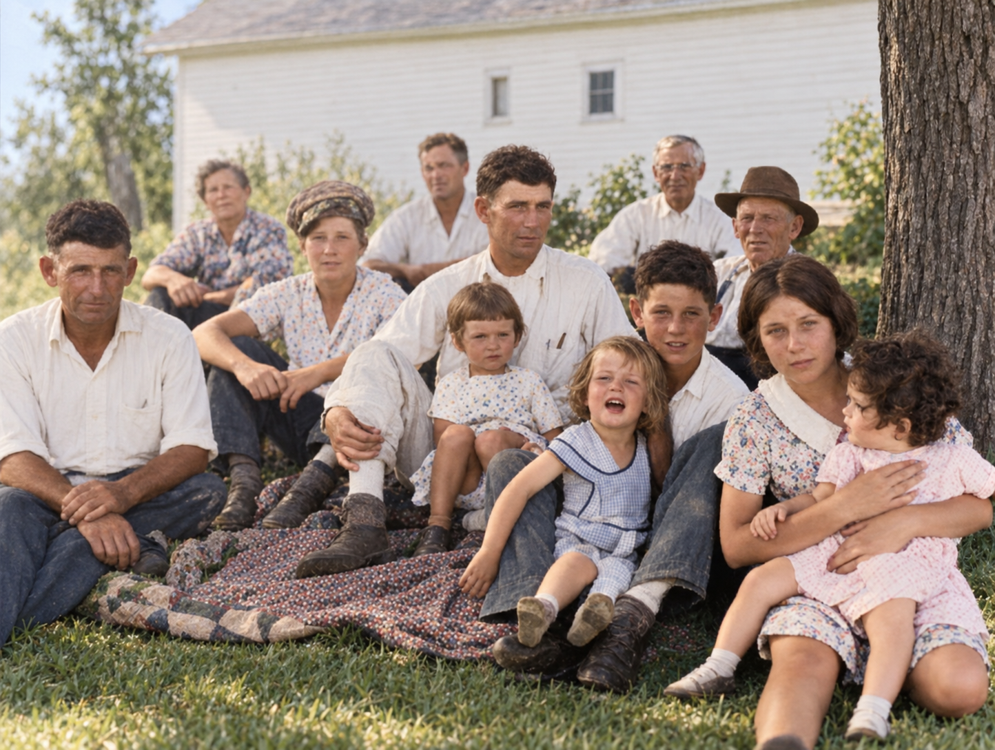 Illustrative color recreation of the 1939 family gathering