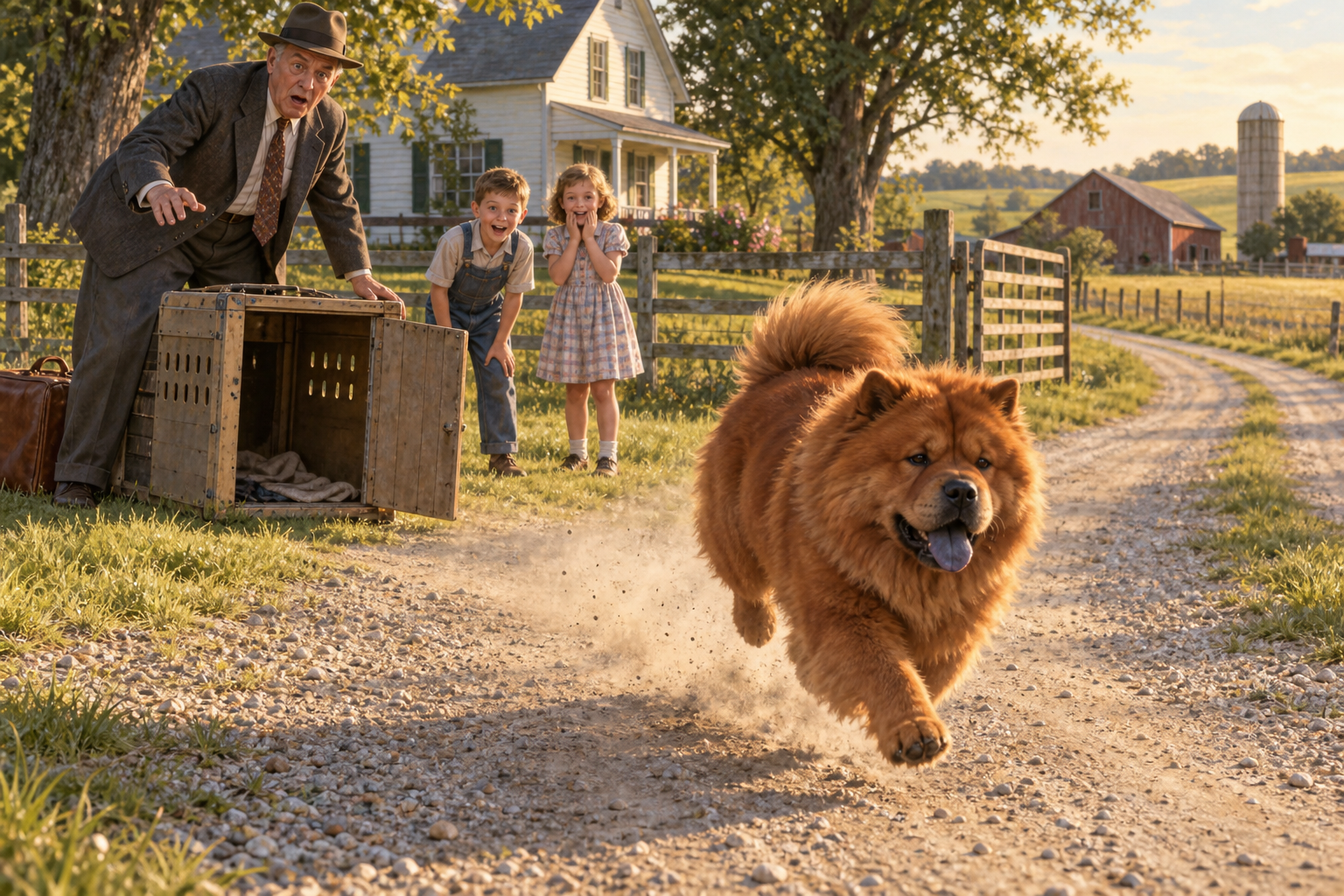 Illustration of Billy dashing away upon arrival at the farm