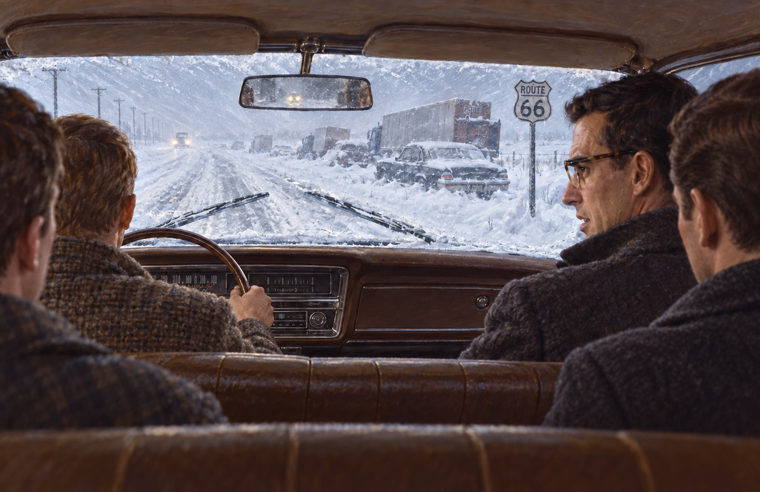 Don and his colleagues driving through the blizzard of 1967