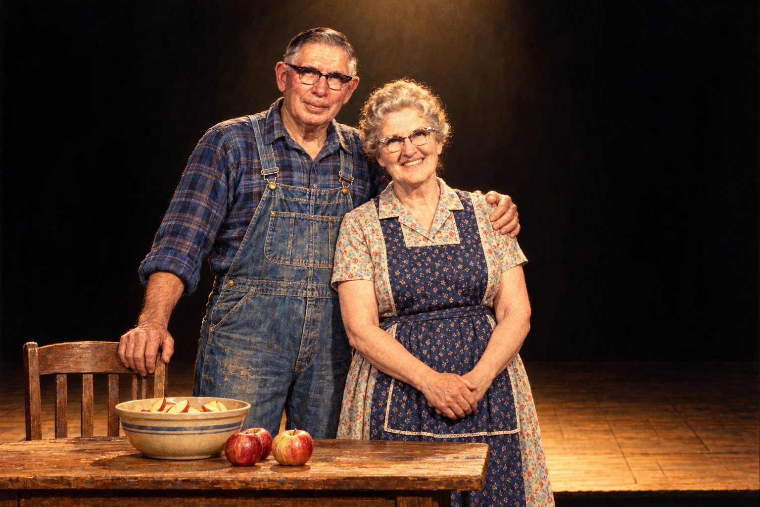 Illustration of John and Margaret standing together beside the table.