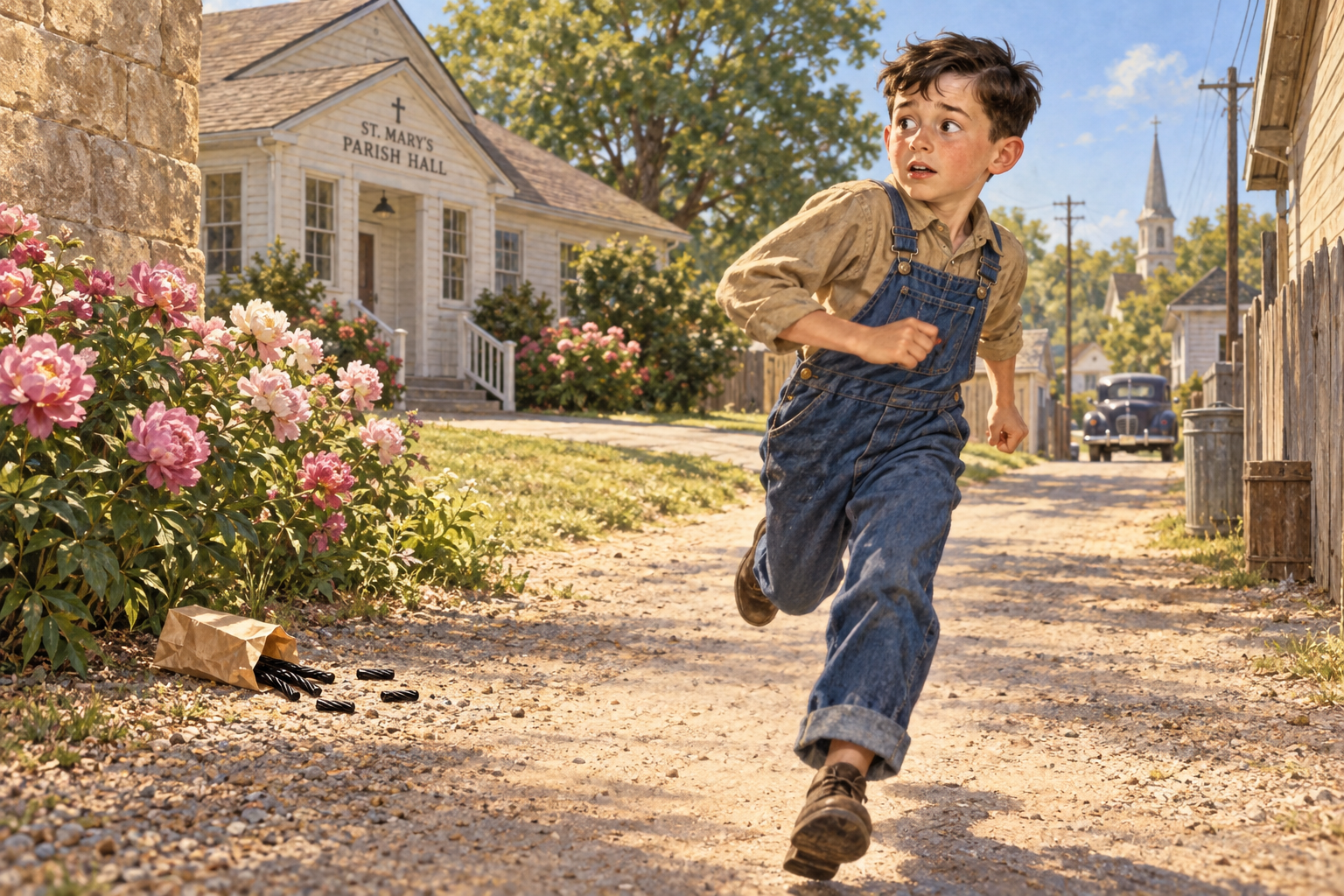 Illustration of Don making a hurried escape down the alley.