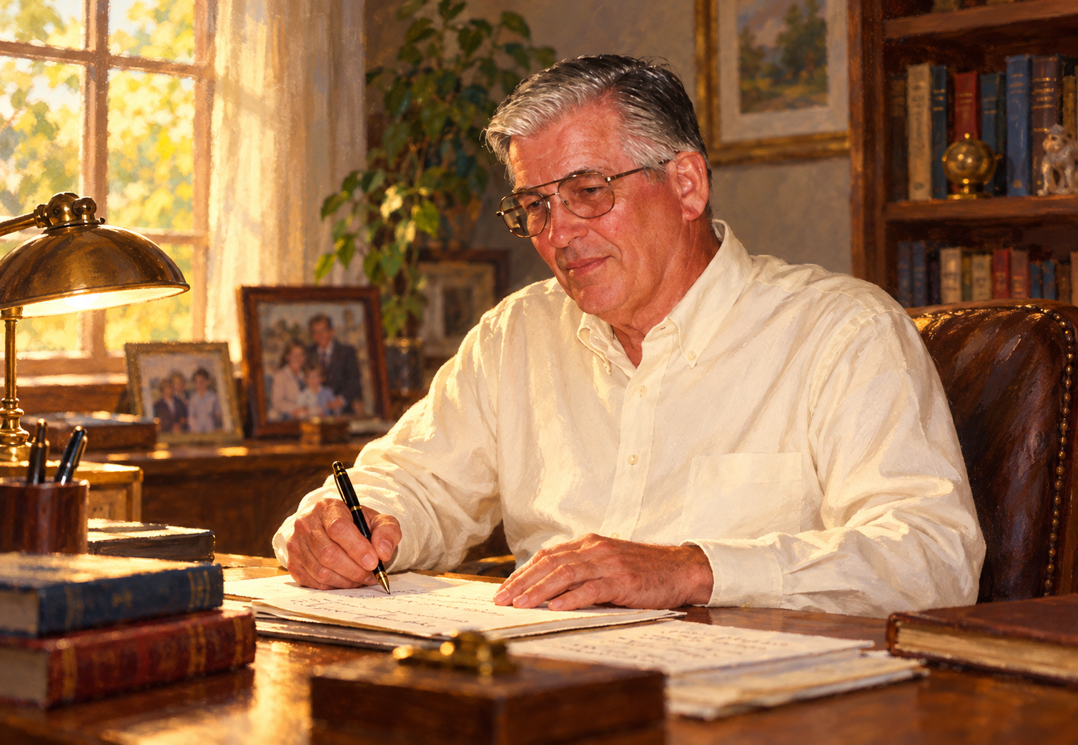Illustration of Don writing and reflecting on his life.